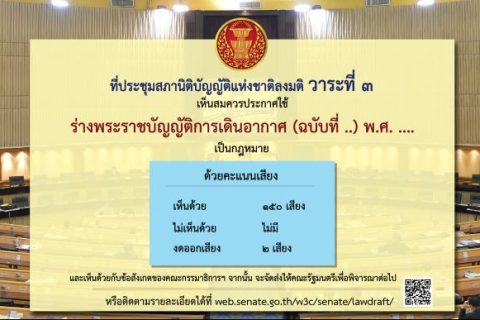 “ที่ประชุม สนช. ประกาศใช้ร่างพระราชบัญญัติการเดินอากาศ (ฉบับที่ ..) พ.ศ. …. เป็นกฎหมาย”