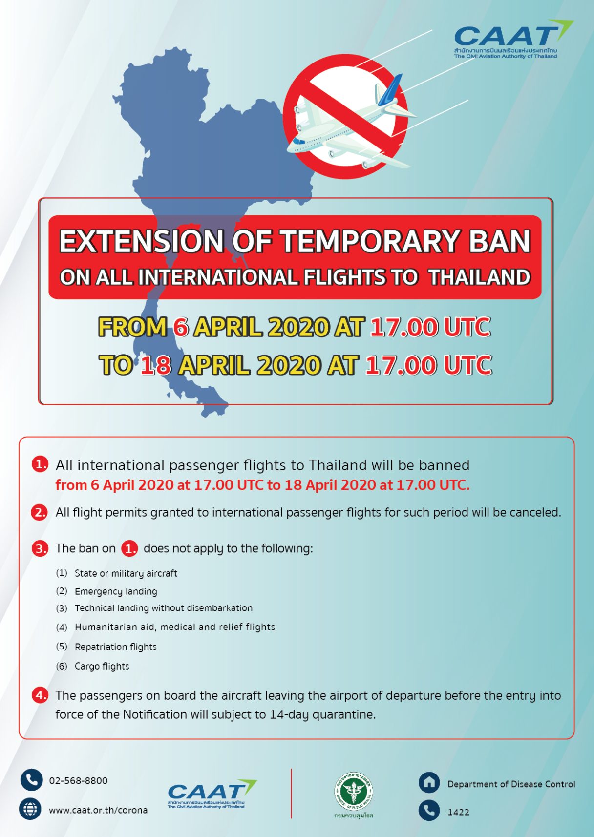 Extension of temparory ban on all international flights to Thailand 1