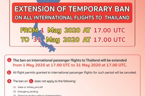 CAAT News 7/2020 : Extension of temporary ban on all international flights to Thailand until 31 May 2020
