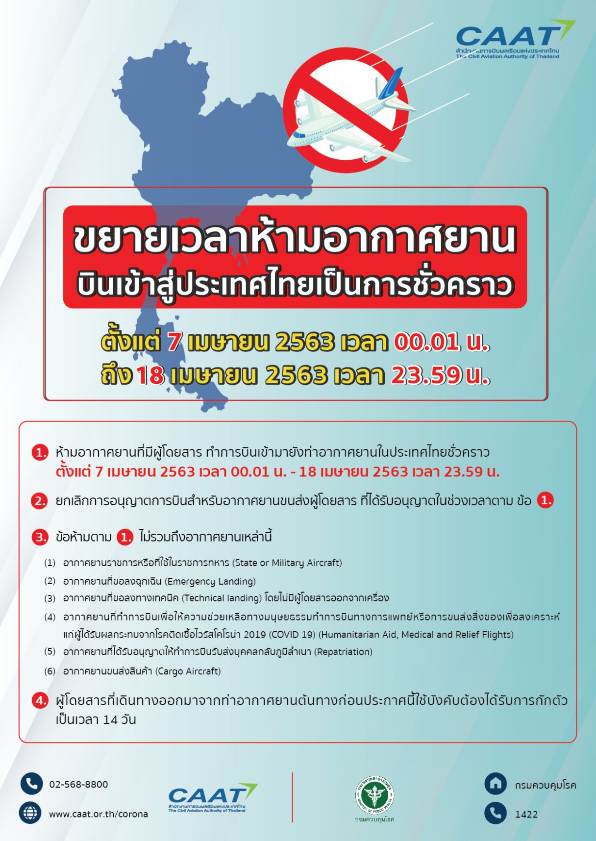 ขยายเวลาห้ามอากาศยานบินเข้าสู่ประเทศไทย 2
