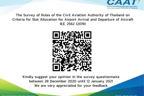 The Survey of Rules of the Civil Aviation Authority of Thailand on Criteria for Slot Allocation for Airport Arrival and Departure of Aircraft B.E. 2562 (2019)