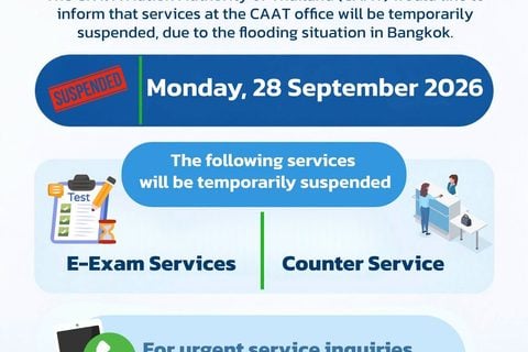 CAAT office will be temporarily suspended on Monday, 28 September 2026, due to the flooding situation in Bangkok
